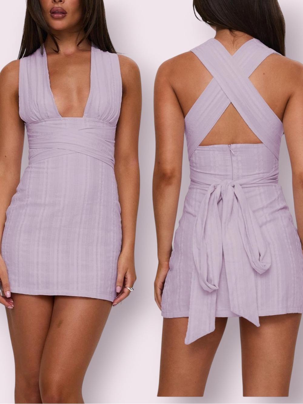 Princess Polly Alsace Mini Dress Wrap Around Halter Tie Lilac Purple Size 2